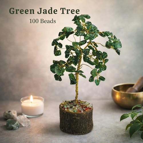 Image of REMEDYWALA Charged Energized Green Jade Crystal Tree for Reiki Healing, Green Jade Stone Tree Showpiece for Good Luck Home Decor, Beautiful Crystal Tree,100 Beads