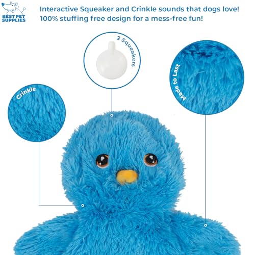 Image of Best Pet Supplies Interactive Squeaky Dog Chew Toy, Ideal Dog Toys for Chewers, Small, Medium & Large Dogs, and Fetch Lovers - Crinkle Chicken (Blue), Large