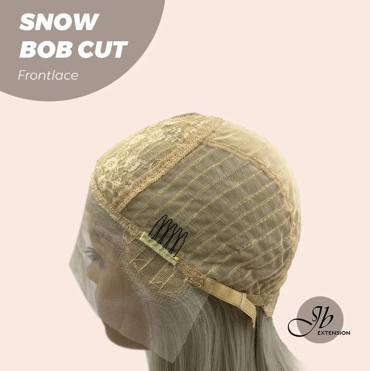 Miniatura 7 de Peluca de encaje frontal SNOW Bob corte blanco pelucas rectas para mujer, pelucas sintéticas naturales para uso diario (pelucas de cabello natural)