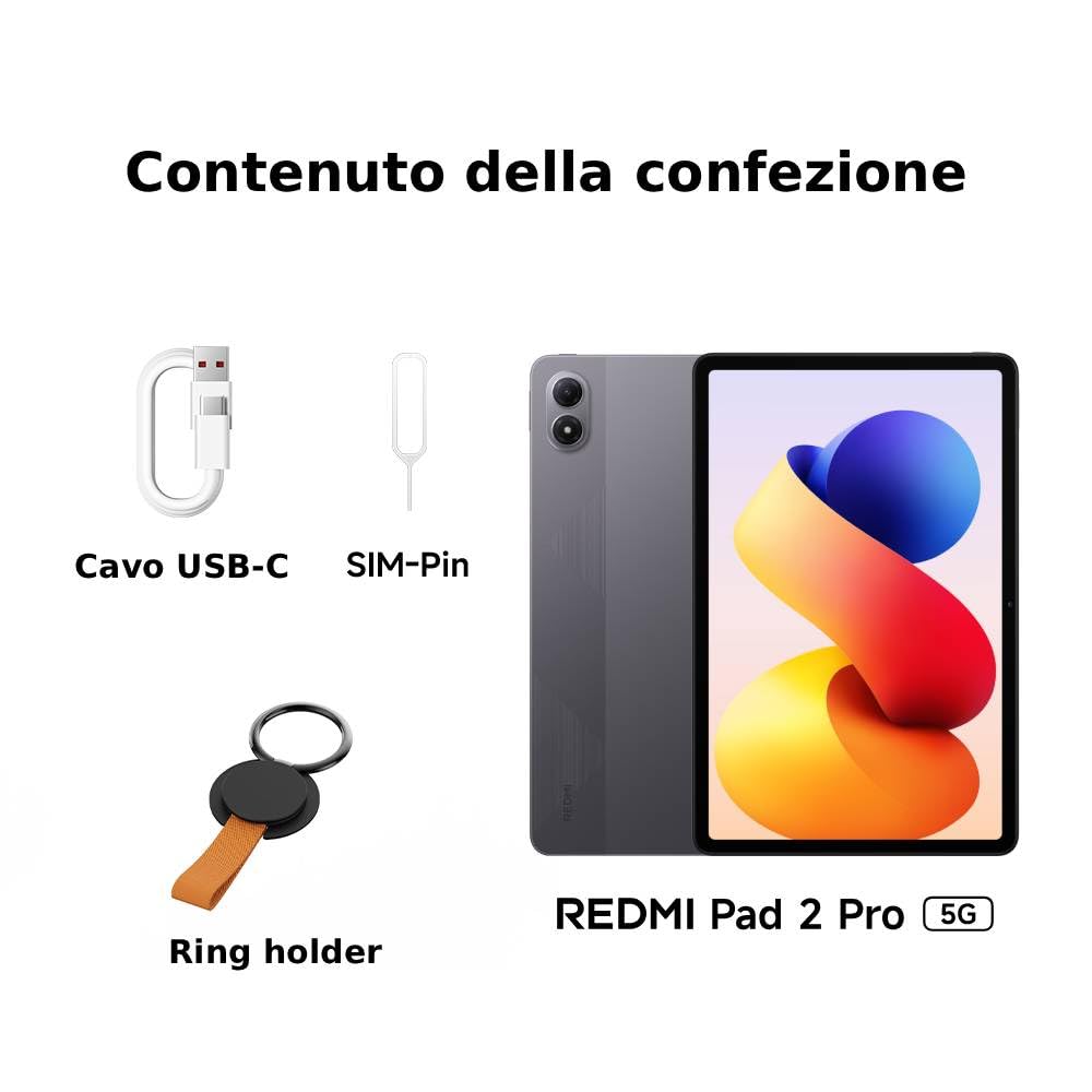 Xiaomi Redmi Pad 2 Pro 5G, 8+256GB, Display 2.5K 120Hz super nitido da 12,1", Batteria da 12.000mAh, Processore 4nm con 5G, Dolby Atmos, Grafite Grigio, Garanzia 2 anni, Caricatore non incluso