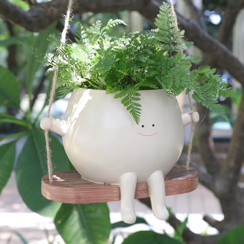 UMESONG Plus Size Swing Face Planter Pot Hanging Head Planter for Indoor Outdoor Plant for String of Pearls Plant Live Resin Flower Pots Gift Ideas for Mother and Teacher Appreciation Christmas
