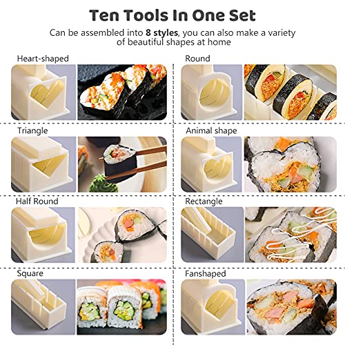 image for HI NINGER Sushi Making Kit Deluxe Edition Heart Sushi Mold Press with 