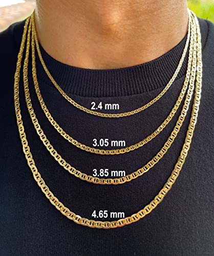 Jewelheart 10K Real Gold Flat Mariner Chain - 2.4Mm Diamond Cut Anchor Link Chain Necklace For Men - Dainty Gold Pendant Necklace For Women 14" #TOP2