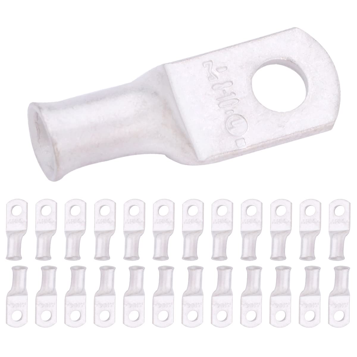 SELTERM 8 AWG (10 mm²) - # 10 (M5) ⌀ Hole UL Marine Grade Wire Lugs, Battery Cable Ends, Tinned Copper Eyelets, Tubular Ring Terminal Connectors [B2] - 25 Pack — image 1