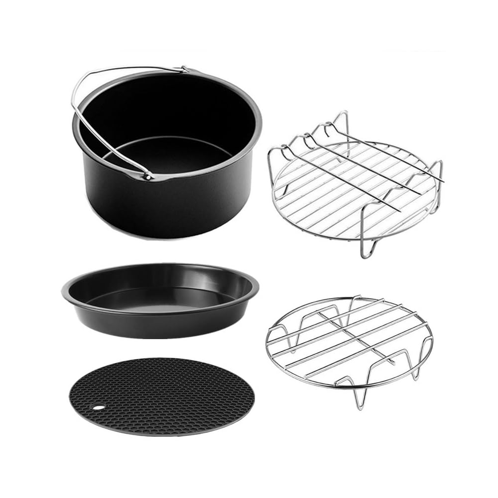 Kit de accesorios para freidoras sin aceite de 18 cm para modelos de 3,5 a 4,5 l, juego de 10 con bandejas cuadradas, cesta de silicona, revestimiento antiadherente, apto para lavavajillas