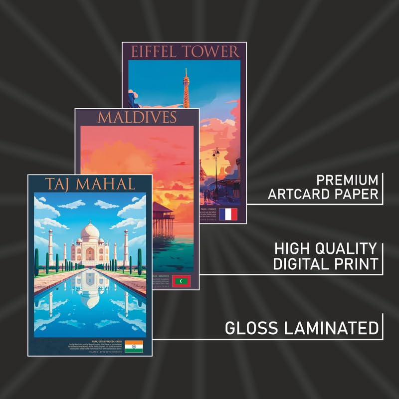Image of POSTERONN Vintage India Travel Wall Collage Kit 54 Premium 4x6 Cardstock Posters Retro Photo Prints Aesthetic Wall Decor for Home Bedroom Dorm Travel Theme Gallery Set with Glue Dots