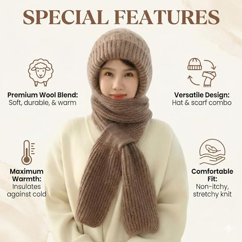 Image of Kraptick Women's Winter Cap and Scarf Set - Thick Fleece Lined Knitted Beanie Hat and Neck Warmer Muffler for Ladies, Soft & Stretchable Woolen Snow Proof for Extreme Cold -4