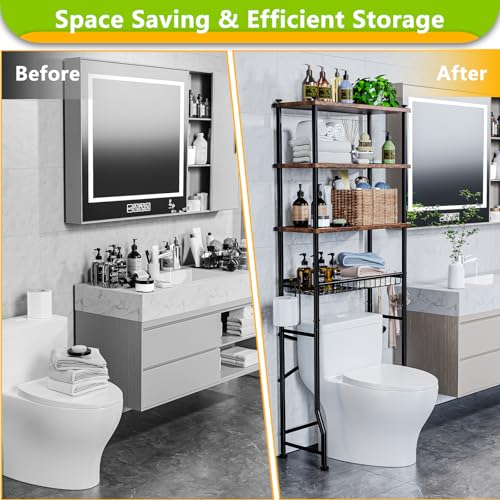 Over-The-Toilet-Storage-Shelf4-Tier-Bathroom-Organizer-Cabinet-Rack-And-Storage-Over-Toilet-With-Shelf-Waterproof-Feet-Pad-And-BasketMultifunctional-Space-Saver-Freestanding-Bathroom-ShelvesBrown
