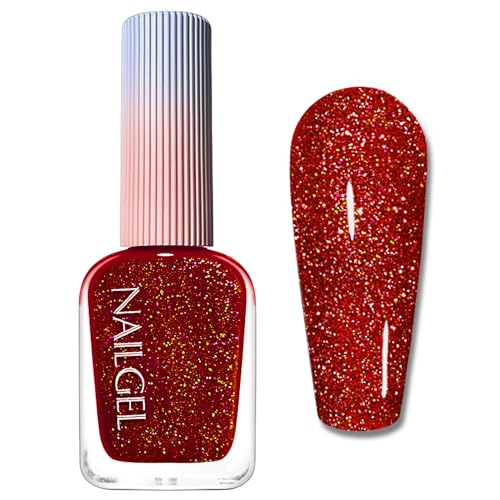 Virellay Esmalte de uñas rojo brillante, 12 ml, esmalte de uñas rojo sin lámpara UV, secado rápido de larga duración para mujeres DIY (purpurina roja brillante, 12 ml)