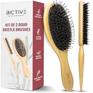 BICTIVE® Kit de 2 Cepillos Cerdas Jabalí Diferentes en Bambú. Cepillo Cerdas Naturales Cepillo Pulidor Pelo Cepillo Pelo Cerdas Jabali Antitirones Antiencrespamiento para Recogidos de Pelo Unisex