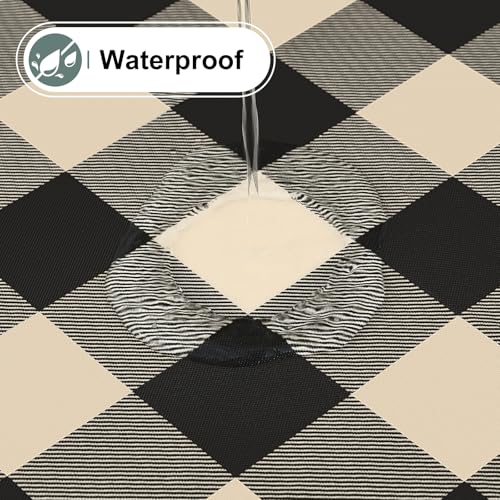 Image of misaya Square Waterproof Vinyl Table Cloth, Buffalo Flannel Backed Tablecloth, Wipeable Plastic Table Cover for Dinner, Kitchen, Outdoor (54 inch x 54 inch, Black and Beige)