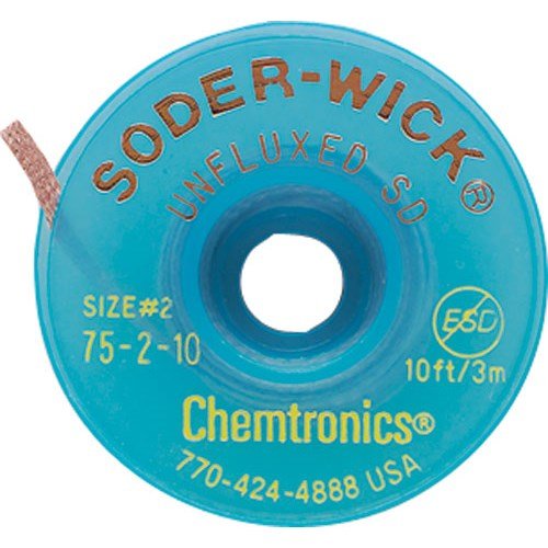 Chemtronics 75-2-10 Unfluxed wick, .060 inch, on 10 ft. static dissipative spool -2 pack