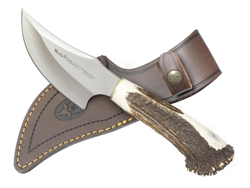LO TRINCO YO Muela Cuchillo SABUESO-11S hoja de acero MoVa de 11 cm y empuñadura de roseta de ciervo para Caza, Pesca, Supervivencia y Bushcraft