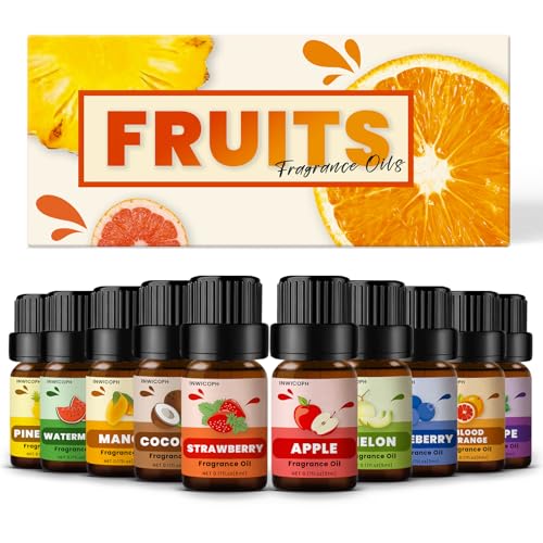 Fruity Fragrance Oil for Candle & Soap Making INWICOPH Premium Essential Oils 5ml x 10 - Blueberry Strawberry Mango Blood Orange Essential Oil Diffusers for Home