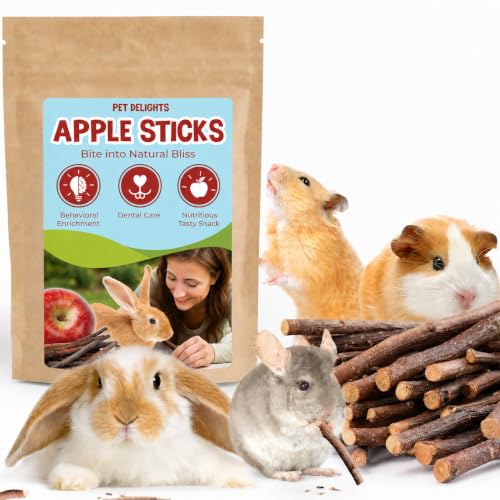 Image of SunGrow Apple Sticks, Wood Chew Treats for Rabbits, Chinchillas, Bunny, Hamster, Squirrel, Guinea Pigs, Small Animals Teeth Grinding