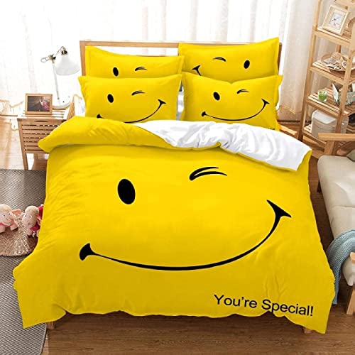 QBIDCSX Housse de Couette 140x200 cm Enfant Smiley Parure de Lit 1 Personnes avec Fermeture Éclair Doux Respirant Confortable Microfibre Housse de Couette et...