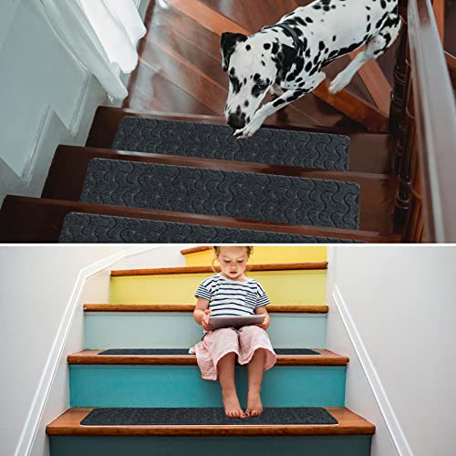 Chiyuns Non Slip Carpet Stair Treads For Wooden Steps Indoor, 8 X 30" (15 Piece) Stair Runners For Wood Stairs, Stair Runner Rugs Safety For Dogs Kids Elders And Pets With Reusable Adhesive, Grey #TOP6
