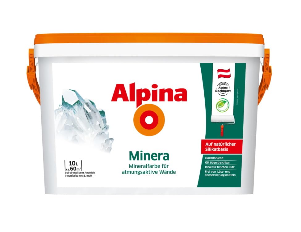 Alpina 10 L. Minera Mineralfarbe für atmungsaktive Wände Silikatfarbe weiß