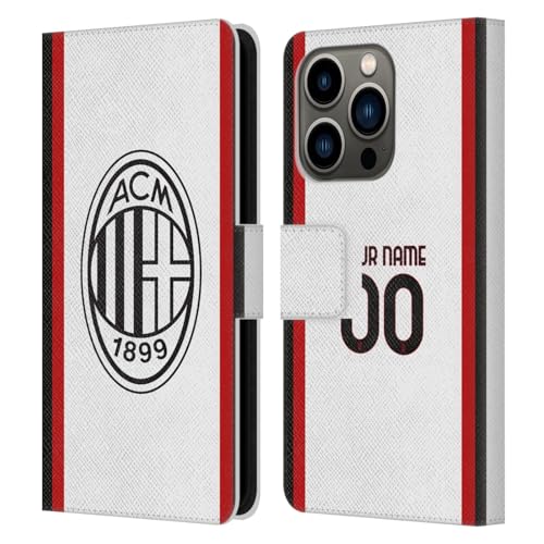 Coque en cuir portefeuille compatible iPhone 14 Pro personnalisable AC Milan Away