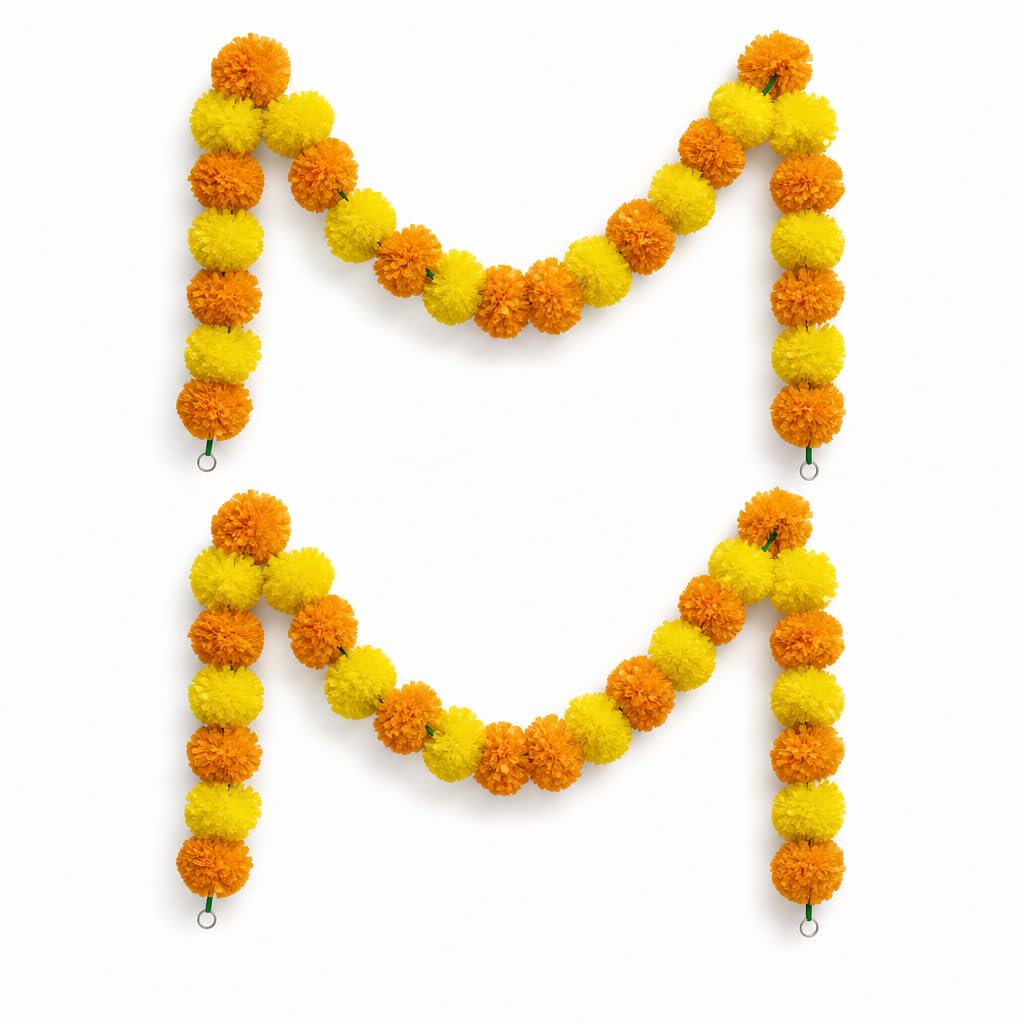 2 PCS Artificial Marigold Garland,150cm,Diwali Toran Decorations