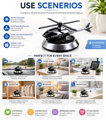 Image of Solar Helicopter for Car | Aroma Diffuser Air Freshener for Car | Rotating Solar Powered Helicopter for Car Dashboard | Interior Perfume Diffuser for Offices and Study Tables as a Showpiece