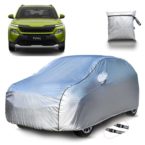 Image of Continental [SilverGuard] Dual Belts Extra Protection Skoda Kylaq Car Cover (2024-2026) Build with Triple Stitched,Waterproof & Dustproof Car Cover for Kylaq (Metallic Silver).