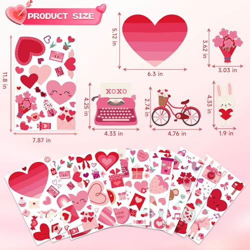 Valentines Day Window Clings, Cute Valentine's Decoration for Home, Classroom, Office, Sticker Decals Decor for Kids, Glass Windows & Doors, 9 Sheets