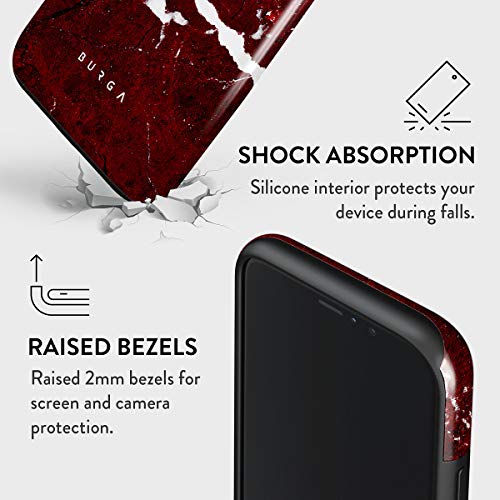 Burga Phone Case Compatible With Iphone 11 - Hybrid 2-Layer Hard Shell + Silicone Protective Case -Iconic Ruby Red Marble - Scratch-Resistant Shockproof Cover #TOP4