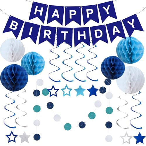 DKDDSSS Striscione Buon Compleanno, Decorazioni Blu, Happy Birthday Festone, Festoni e Addobbi per Festa