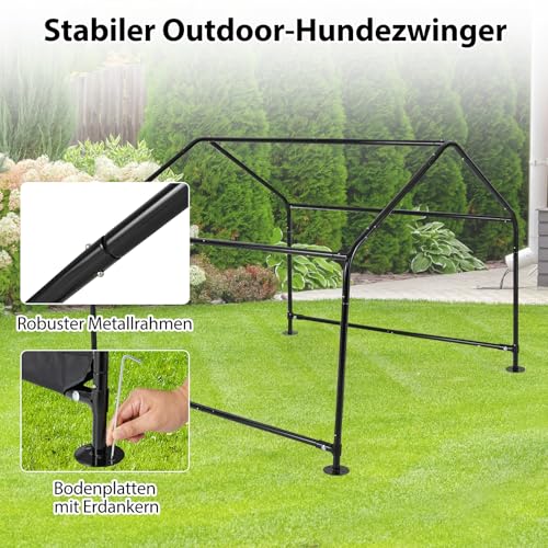 COSTWAY Hundehütte Outdoor, Hundezelt für große, mittlere & kleine Hunde, Haustierzelt wasserabweisend, mit Regenvordach & Bodenpfählen, Metallrahmen, 129 x 124 x 108 cm, Schwarz