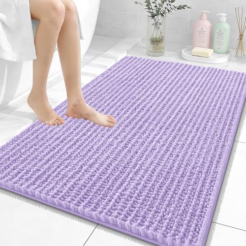 Image of OLANLY Bathroom Rug Mat 40x32, Thick Soft and Absorbent Chenille Bath Mat, Non-Slip Rubber Backing, Machine Washable Quick Dry Bath Rugs for Tub Shower Floor, Home Decor Accessories, Lavender