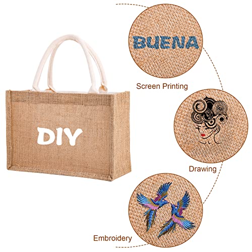 SOUJOY 6 Large Pack Burlap Tote Bags, 37×25cm Reusable Jute Gift Totes with Handles, Water Resistant Beach Bag - Image 4