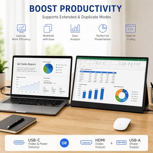 Image of 13.5 inch Portable Monitor 2256x1504 IPS Laptop Screen, Slim Lightweight Dual USB C HDMI Computer Gaming Display with Speakers, Travel Monitor for PC Phone PS5 /4 Xbox Switch