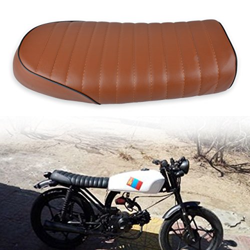 KATUR Universal Motorcycle Cafe Racer Seat Flat Vintage Seat Cushion Saddle for Honda CB125S CB550 CL350 450 CB CL Retro Cafe Racer Brown