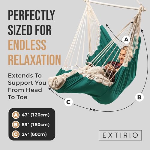 Image of Hanging Hammock Chair Swing - Hanging Chair Outdoor & Indoor - Hammock Swing Chair - Quick & Easy Setup with Hardware Kit - Durable & Spacious Full Body Support - Holds 440 Lbs