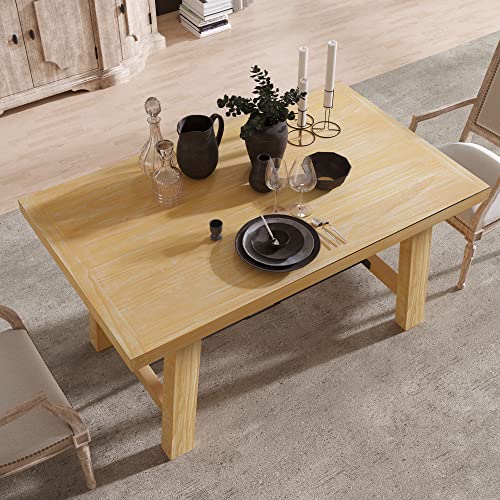 Lepfun 60' Dining, Modern Rectangular Kitchen Table For Family Dinner, Seats Up To 6 (Natural Wood Wash) #TOP21
