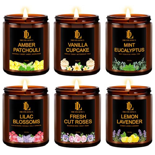 6 Pack Candles for Home Scented, Scented Candles Gifts Set for Women Men, 42 oz Soy Candle Set, Scents of Fresh Cut Roses/Lemon Lavender/Vanilla Cupcake/Amber Patchouli/Lilac Blossoms/Mint Eucalyptus
