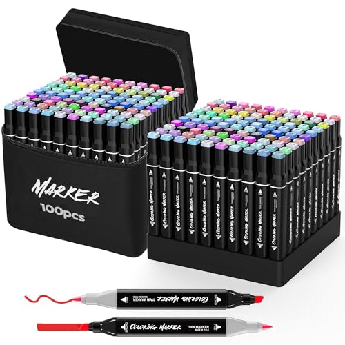 Image of KJSHUANGTANG Alcohol Markers, 100 Colors Dual Tip Art markers, Drawing Markers, Coloring Marker for Sketching Adult Coloring