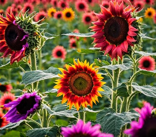 100 Pcs Multicolor Dwarf Variegated Sunflower Seeds Home Garden Decor Plant