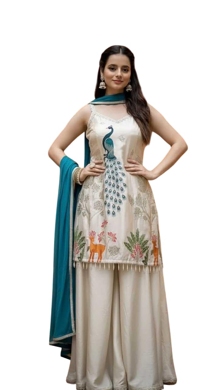 krishna apparls Embroidered Kurta Palazzo dupatta Set-picture-54