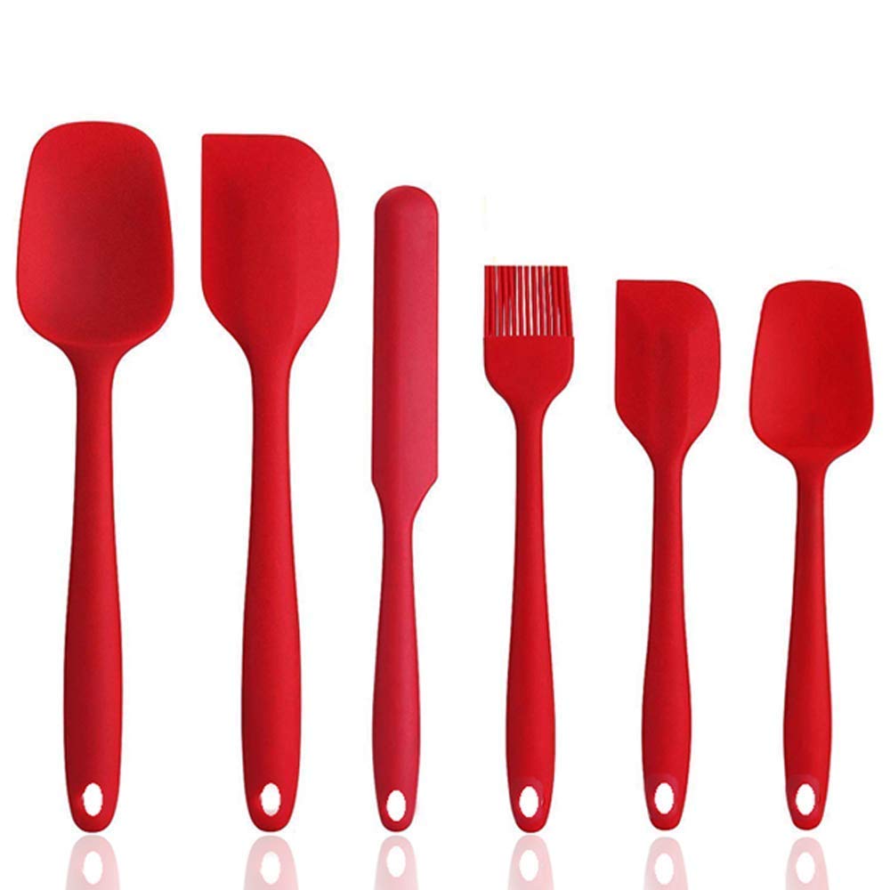 Silicone Spatula Set,6 pcs Non Stick Rubber Spatula Set,Stainless Steel Core,High Heat Resistant Kitchen Utensils Spatula Set for Baking,Cooking and Mixing Red