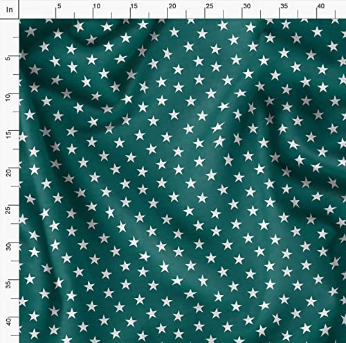 Image of Soimoi Green Polyester Crepe Fabric Stars Star Print Fabric by The Meter 52 Inch Wide