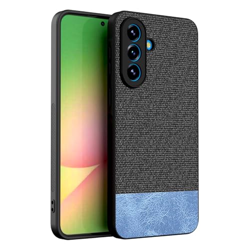 Image of Kapa Soft Fabric & Leather Hybrid Protective Back Cover for Samsung Galaxy A57 5G | Shockproof Slim Hard Anti Slip Back Case (Black,Blue)