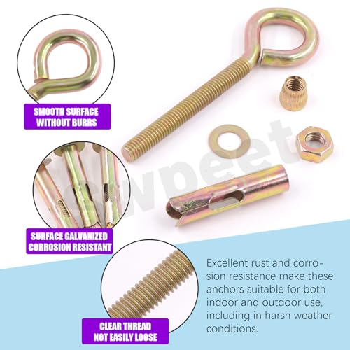 Image of Swpeet 8Pcs M12 Thread Wall Concrete Brick Expansion Screws Closed Anchor Hook, Expansion Eyebolt Screws Bolts, Heavy-Duty Expansion Bolts with Eye Ring, Sleeve Anchor, Expansion Hooks