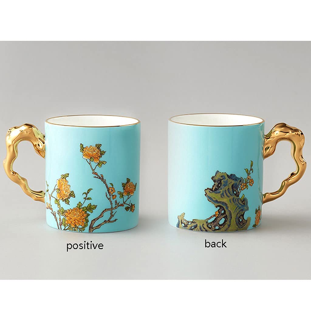 SISWIM Kubek do kawy kubek do kawy, ceramiczny kubek do kawy w stylu chińskim, duży kubek do herbaty do biura i domu kubek do kawy, odpowiednie kubki porcelanowe do mikrofalówki, niebieska filiżanka do herbaty