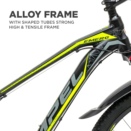 Image of KROSS Emerg 29T Unisex Matt Black Multispeed (Shimano 24-Speed) MTB | Alloy Frame with Dual Disc Brakes and Front Suspension Fork | Ideal for 15+ Years (Yellow)