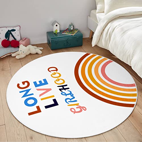 Staruia Colorful Round Kids Rug For Girls Bedroom,4Ft Non-Slip Rainbow Rug For Baby Nursery,Washable Quote Rug For Playroom,Soft Circle Carpet For Dorm Classroom Princess Castle #TOP5