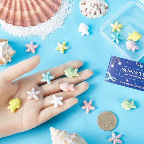 SUNNYCLUE 1 Box 20Pcs 10 Style Ocean Theme Beads Sea Animal Beads Cute Starfish Fish Ceramic Summer Handmade Sea Life Spacer Beads for Jewellery Making Bead Assortments DIY Bracelets Necklaces Crafts - Image 3