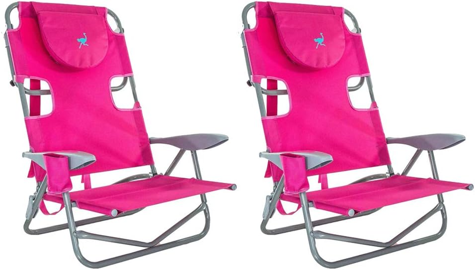 Ostrich On-Your-Back Outdoor 5 Position Reclining Beach Lake Chair (2 Pack)