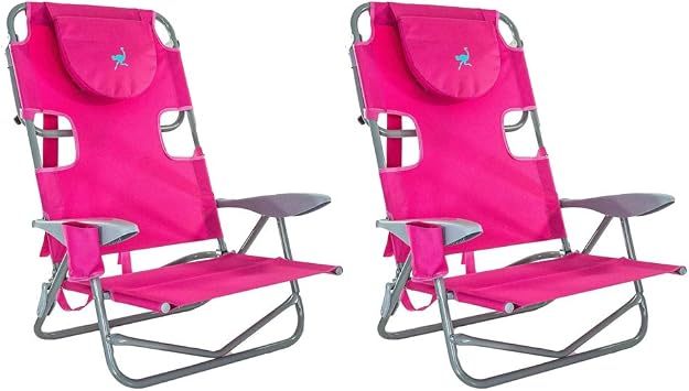 Ostrich On-Your-Back Outdoor 5 Position Reclining Beach Lake Chair 2 Pack